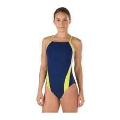Speedo Launch Splice Endurance Cross Back -Swim Gear Store 8191409 navy gold front 2