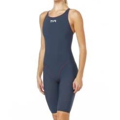 TYR Thresher Open Back -Swim Gear Store tpsfo6 grey red front l