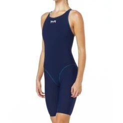 TYR Thresher Open Back -Swim Gear Store tpsfo6 navy blue front l